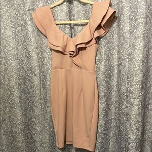 Pink Off the Shoulder Ruffled Sheath Dress